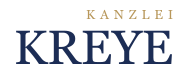 Logo for Kanzlei Kreye, a law firm, with 'KANZLEI' in gold above 'KREYE' in blue.